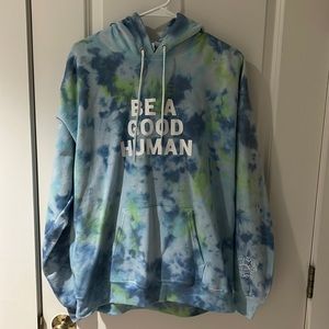 Be a good human hoodie blue and green tie dye